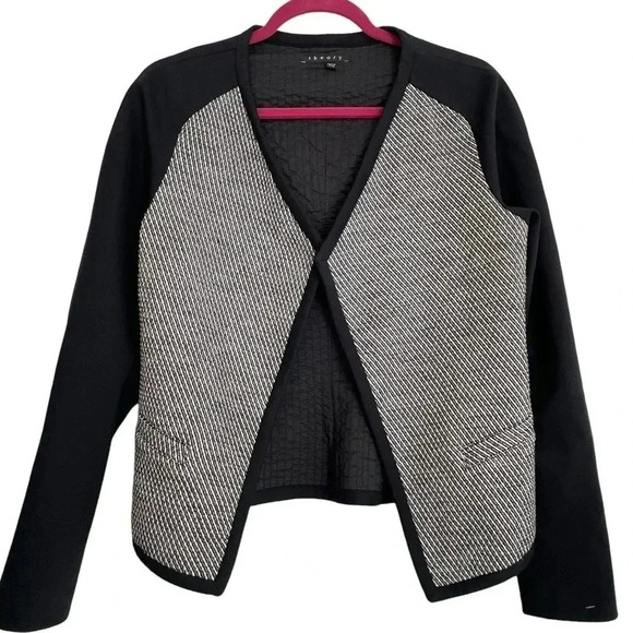 Theory Moditas Danube Blazer Jacket Black White Drape Front Wool Blend Quilted - Picture 3 of 6